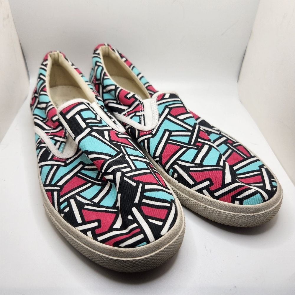 Bucketfeet Size 8 Womens Slide On Flat Geometric Low Top Sneakers Pink Blue